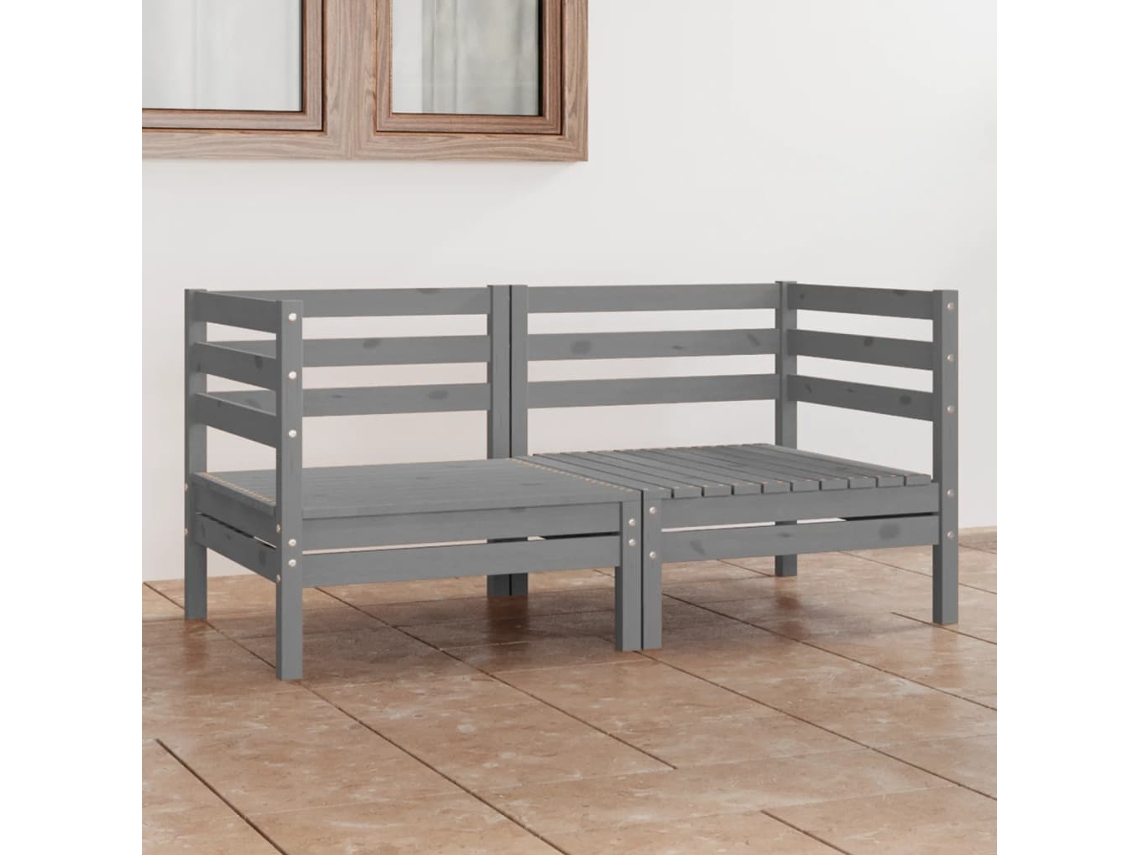 Sofá de jardín de 2 plazas de pino macizo gris Dkd Home Decor