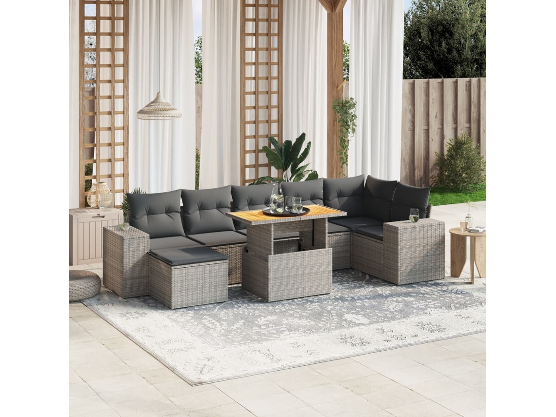 Conjunto de sofás de jardín de 8 piezas DKD Home Decor con cojines de mimbre gris