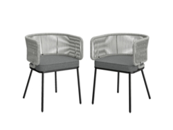 Juego De 2 Sillones Jardín, Respaldo Y Reposabrazos Cuerda Resina Trenzada, Cojines Extraíbles,46x58x72cm, Gris Claro.