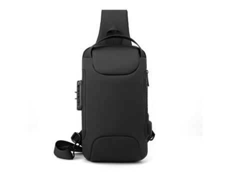 Bolso bandolera antirrobo, mochila impermeable para el pecho con carga USB, mochila de hombro (negro)