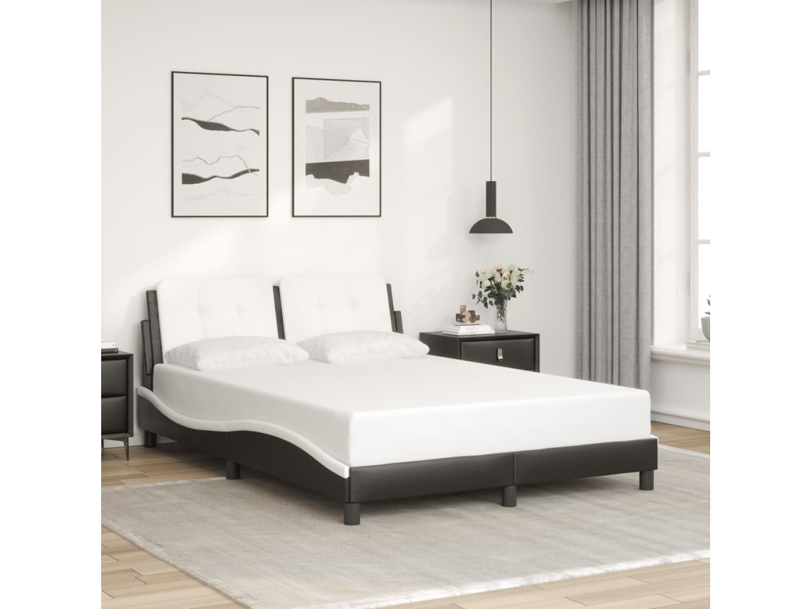 Estructura Cama Cabecero Cuero Sintético Negro Blanco 140x200cm