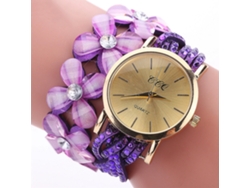 Elegante Reloj De Cuarzo Para Mujer Con Brazalete Floral De Pedrería, Moda Lujosa, Morado.
