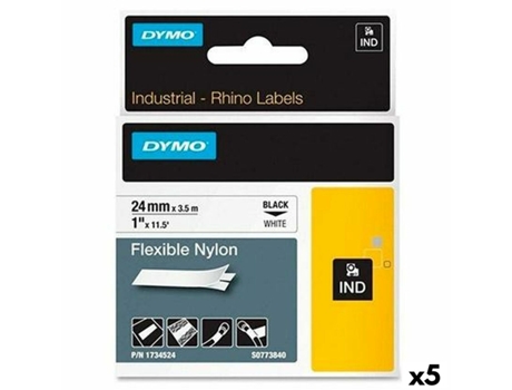 Cinta Laminada para Rotuladoras DYMO Rhino Negro Blanco (5 Unidades)