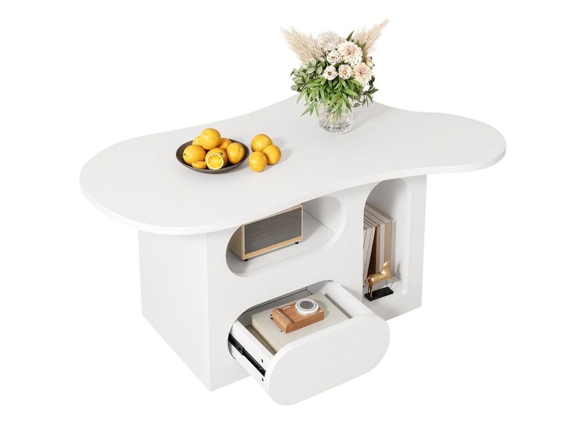 Mesa Centro Nube Cajones Compartimentos 97x45x43.5 Almacenamiento Salón Moderno