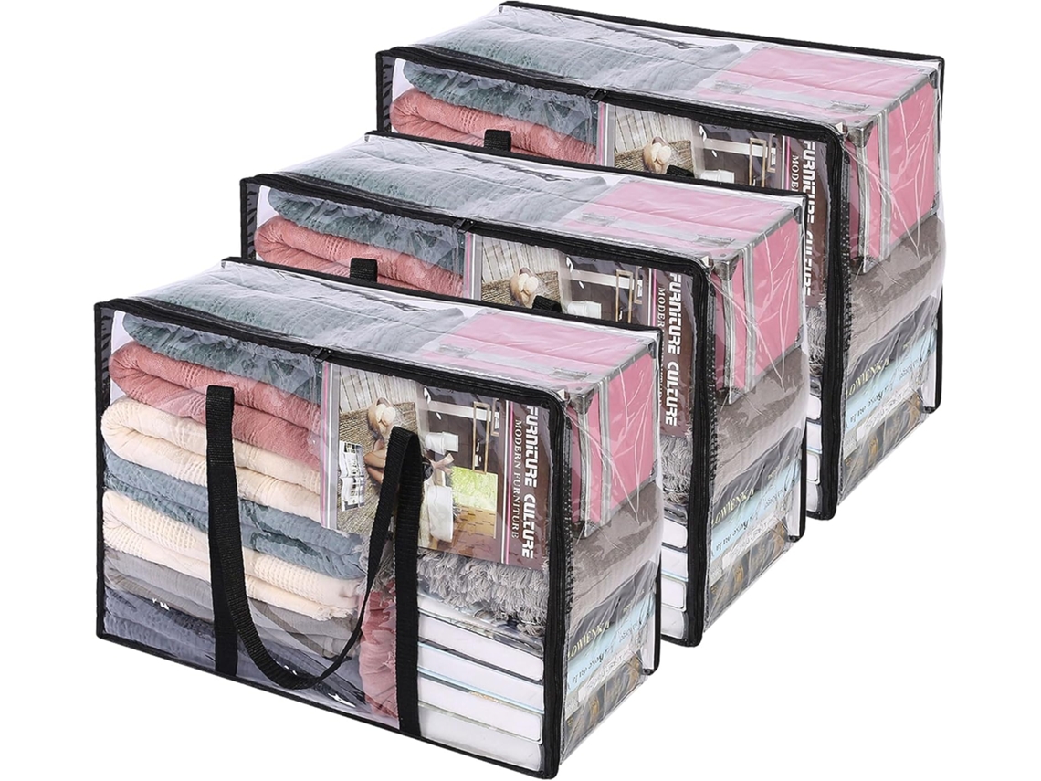 Set de 3 Bolsas Transparentes para Guardar Ropa, 40L, Plegables y con Cremallera Tommy01 (tommy01)