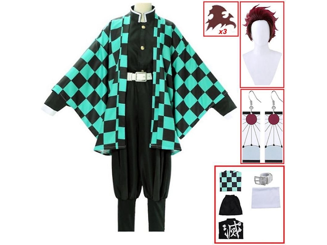 Kamado Tanjirou Demon Slayer Cosplay Disfraz Kimono Anillo Peluca Traje Halloween Anime Kimetsu No Yaiba