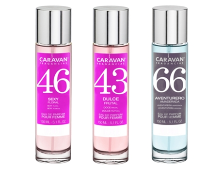 3x Perfumes de Mujer Nº43 Nº46 de 150ml y Perfume de Hombre Nº66 150ml CARAVAN