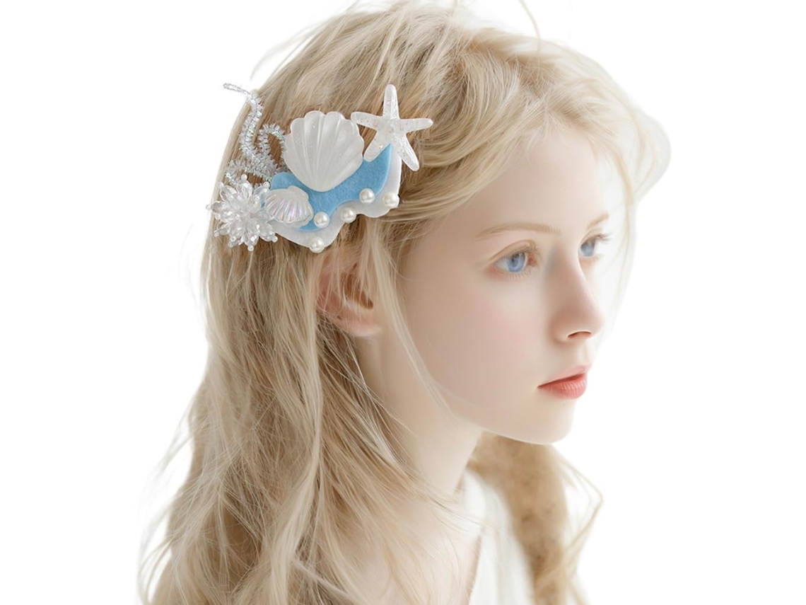 Pinza para el cabello de resina con forma de estrella de mar y concha, perfecta para niñas y para llevar a la playa. SFUSHOS