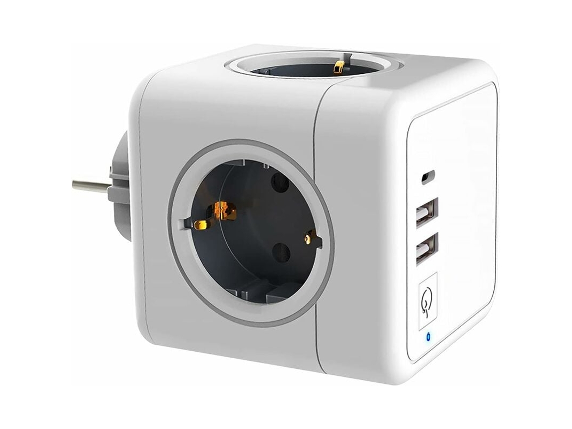 Extensor compacto de múltiples enchufes, cubo de viaje con protector de sobretensión, carga rápida USB-C para artículos esenciales