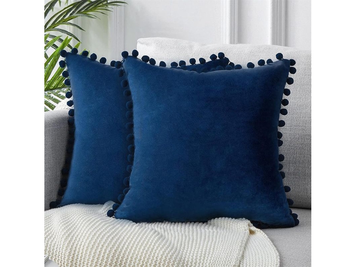 Fundas Decorativas Para Cojines De 45 X 45 Cm, De Suave Terciopelo, Para Sofá Cama, Paquete De 2, Azul Marino.