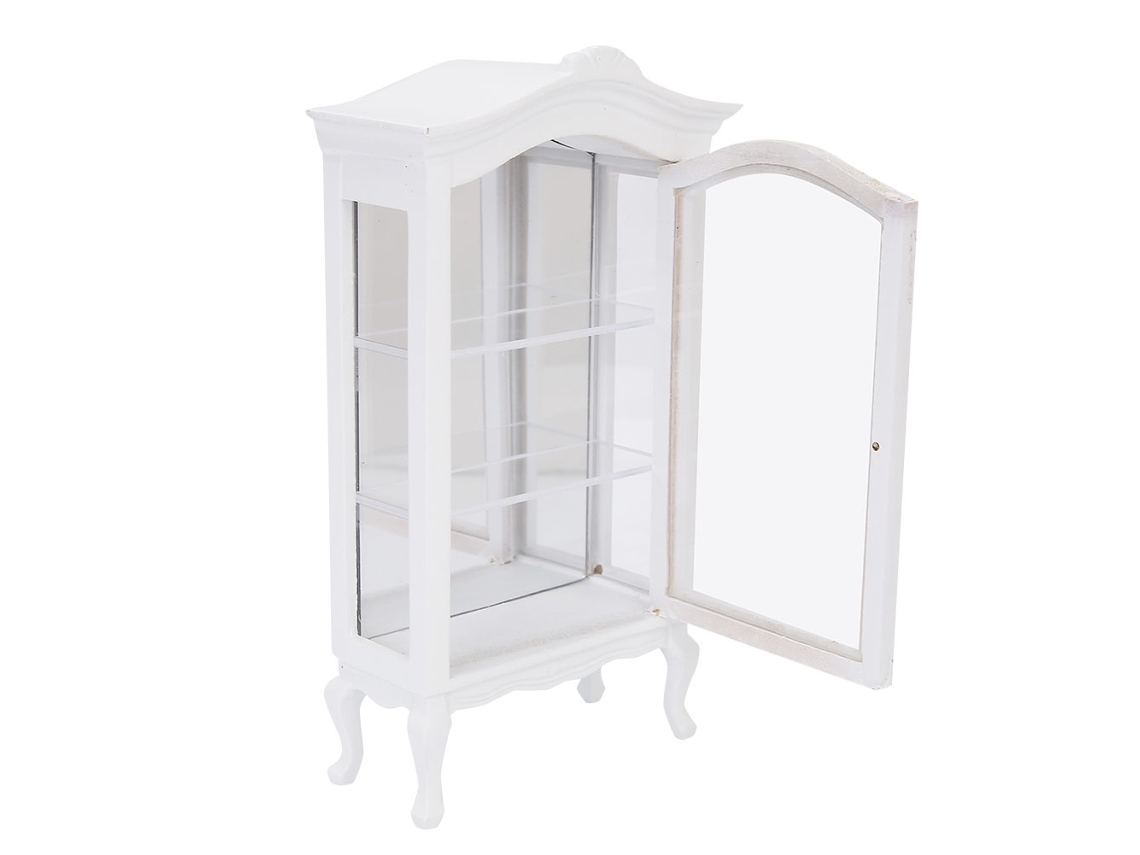 Vitrina Miniatura De Madera Blanca, De 3 Niveles, Con Ventana Transparente Para Casa De Muñecas A Escala 1:12.