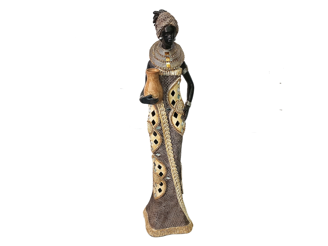 ORIGEN Home Decor Africana Africanas Y Elefantes Beige 36x10x9cm Figura Decorativa de Resina de Alta Calidad BY SIGRIS