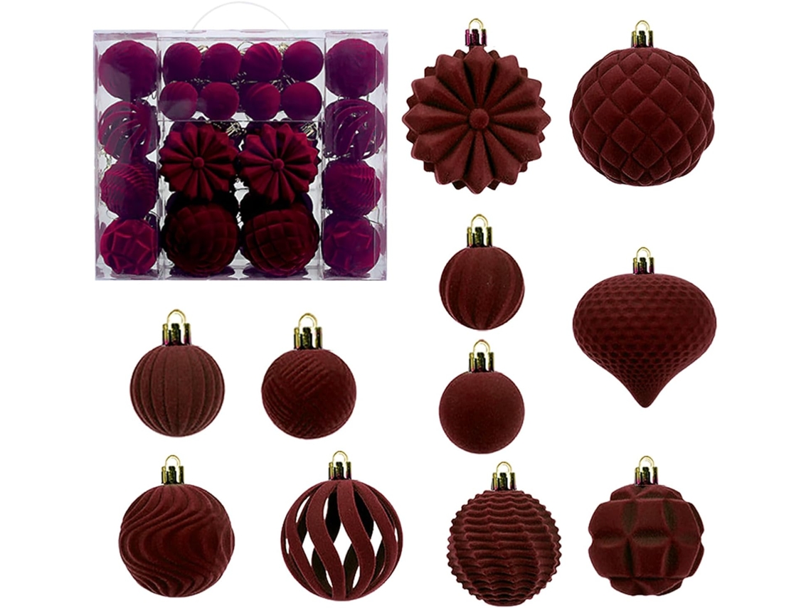 Set de 48 adornos navideños irrompibles con bolas nevadas, ideales para colgar en fiestas y bodas (Slowmoose).