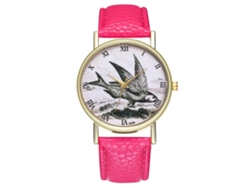 Reloj De Pulsera Unisex Informal De Estilo Retro Con Diseño De Manecillas, Movimiento De Cuarzo Y Correa De Cuero Roja Y Rosa.