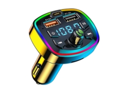Transmisor de coche FM Bluetooth 5.0 con dos puertos USB y cargador rápido para coche.