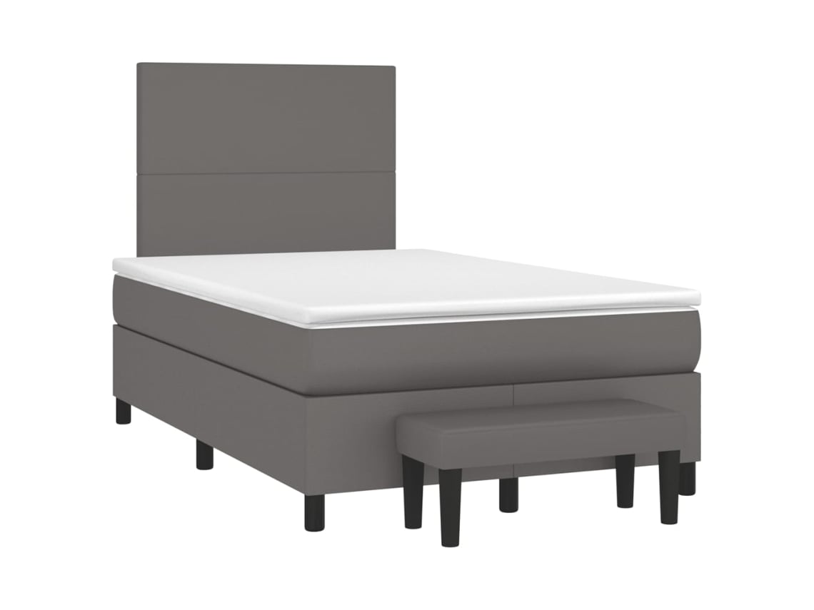 Cama Box Spring Con Colchón Cuero Sintético Gris 120x190 Cm