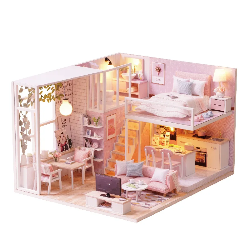 Dormitorio de princesa tranquilo, casa de muñecas de madera 3D para armar MDUG