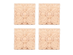 4 Apliques Cuadrados De Madera Grabados Con Forma De Flor Para Decoración De Puertas De Armarios Y Muebles, Sin Pintar (2)