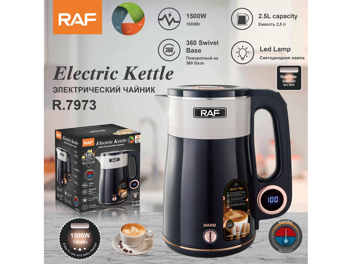 Hervidor eléctrico estándar europeo, con pantalla, termo para uso doméstico, 2,5 L, apagado automático, gran capacidad. Mdug
