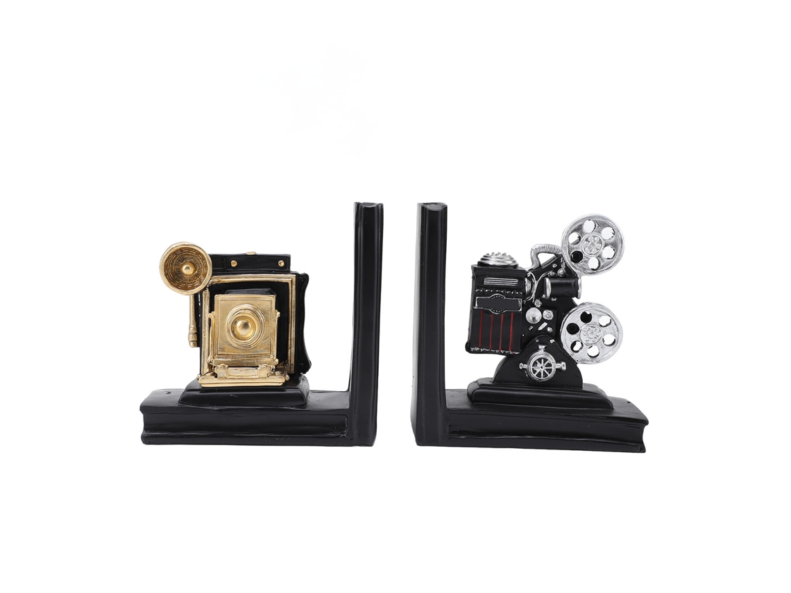 Sujetalibros decorativos vintage con forma de cámara o proyector de resina.