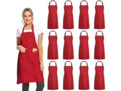 2026-40487-delantal De Cocina Unisex Rojo Pack 12 Con 2 Bolsillos Resistente Ligero Para Cocina Restaurante Bbq Manualidades