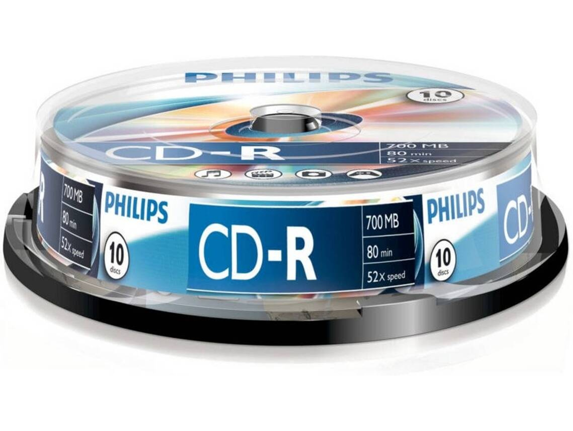 CD-R PHILIPS 80Min 700MB 52x Cakebox (10 unidades)