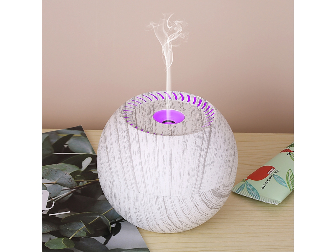 Máquina De Aromaterapia, Purificador Y Humidificador Con Bolas De Colores Y Vetas De Madera Blanca.*