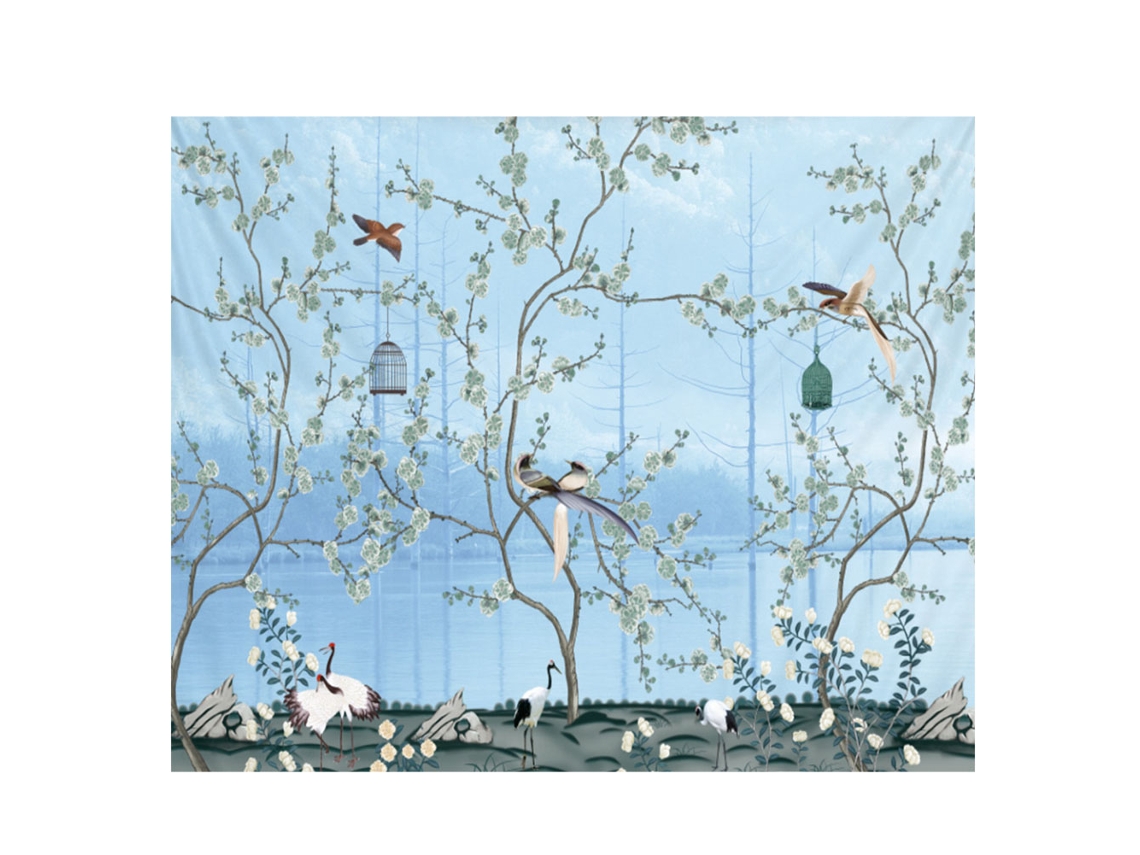 2026 Store-tapestry Bohemianblue Flores Y Aves Para Pared 150*150cm Arte Decorativo Hippie Grande