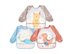 Conjunto 3 Babadores Com Mangas Compridas, À Prova D‘água, Estilo Animal – Para Comer, Pintar, Brincar