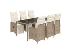 Maison Exclusive - Set De Mesa Y Sillas Jardín 7 Pzas Con Cojines Ratán Pe Marrón