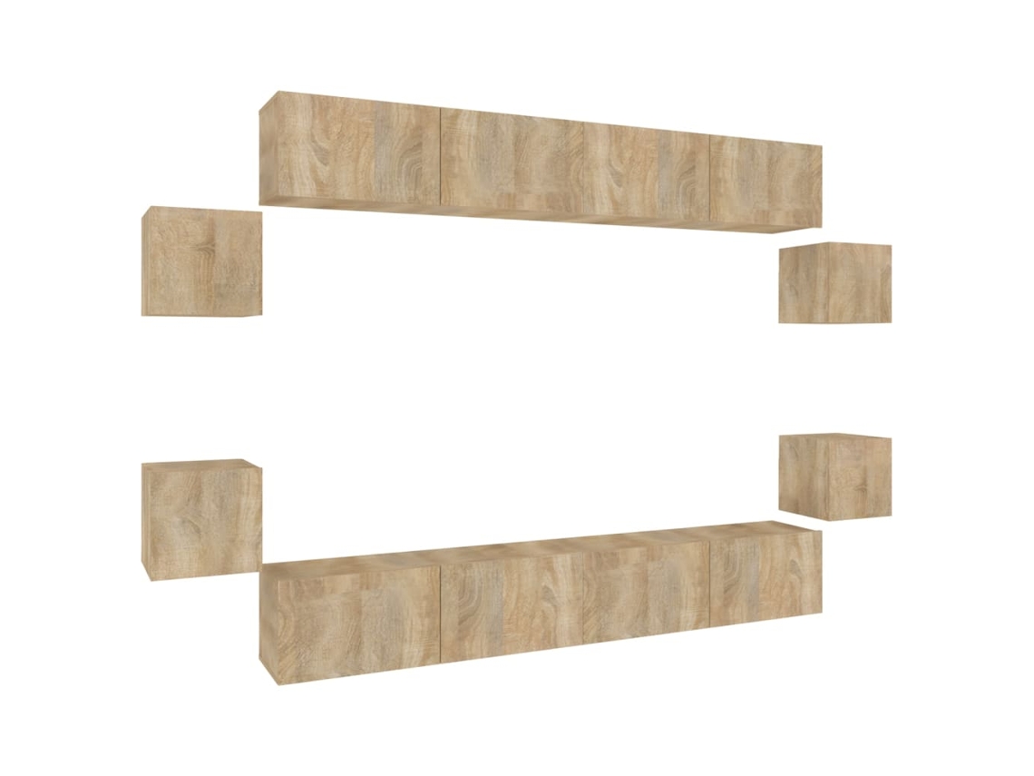 Pack Muebles de Armario Tv 8 Pzs Madera Procesada Roble Sonoma