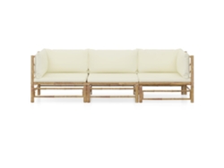 Maison Exclusive - Set De Muebles De Jardín 3 Piezas Bambú Y Cojines Blanco Crema