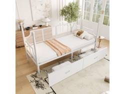 Sofá Cama Retro De 90x200 Cm, Hierro Forjado Blanco Con Espacio De Almacenamiento.