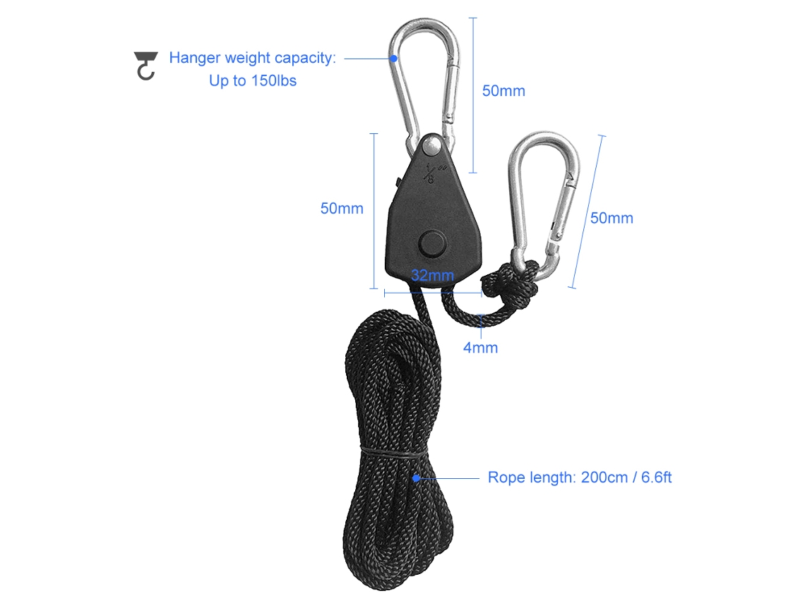 Soporte De Cuerda Ajustable Para Luces De Cultivo, 3 Mm (1/8 De Pulgada), Resistente, Soporta Hasta 68 Kg (150 Lbs), Diseño Antipérdida.