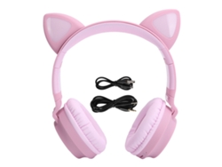 Auriculares Rosas Con Orejas De Gato Led 3d, Bluetooth 5.0 Y Micrófono Plegable.