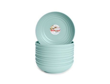 Juego de 12 Platos Hondos 19 cm Reutilizables. Ideal Fiestas. Verde PLASTIC FORTE