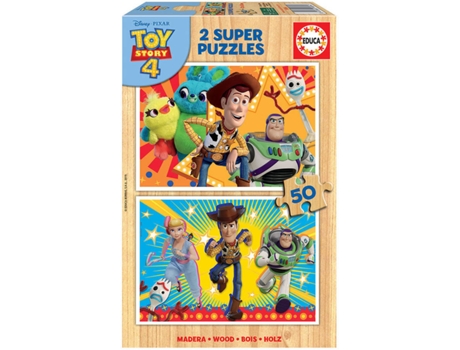Puzzle EDUCA 2x Super Puzzle de Madera 50 Toy Story 4 (Edad Mínima: 3 Años - 50 Piezas)