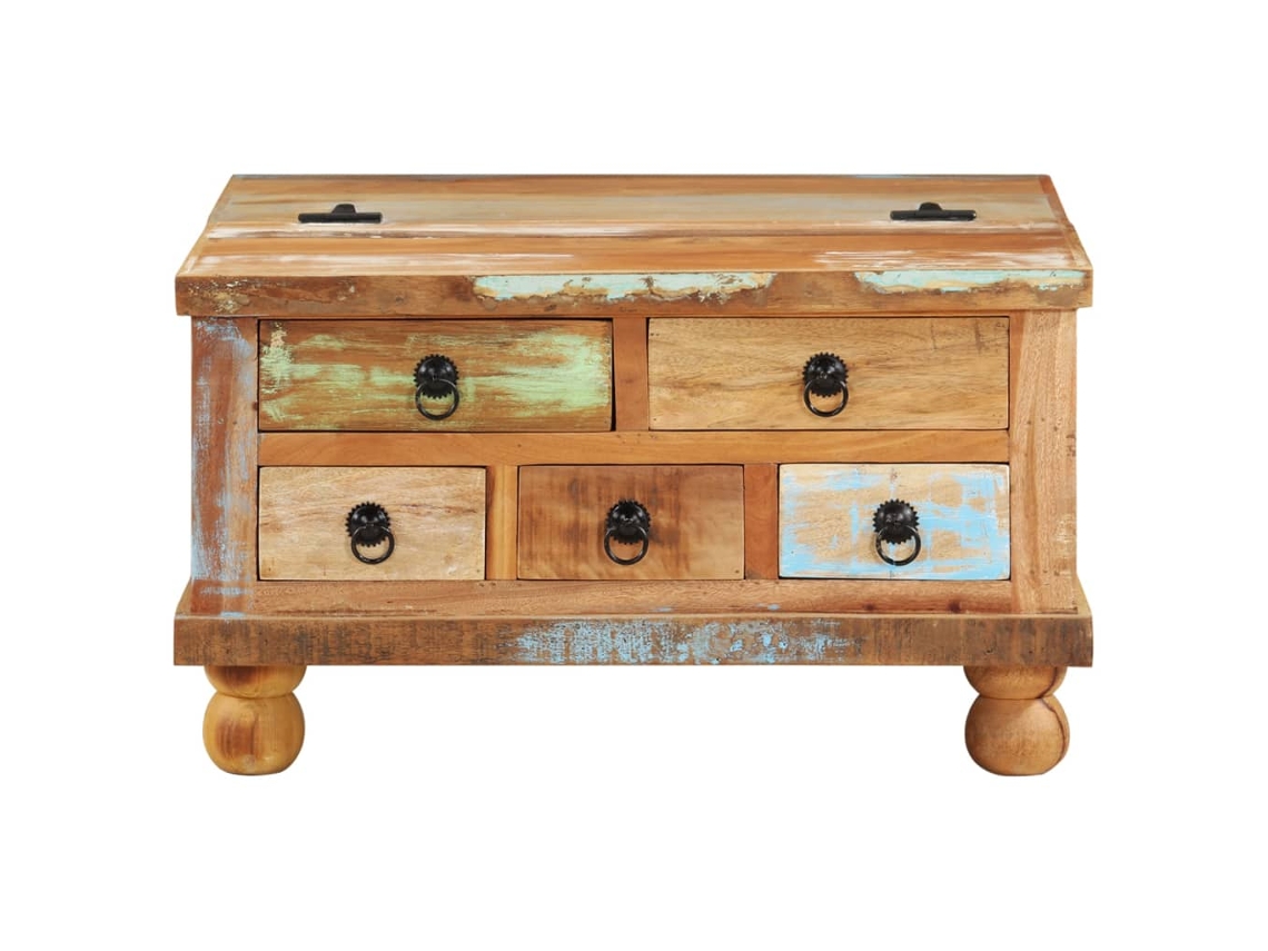 Mesa De Centro Mesa Auxiliar Mesa De Café De Madera Maciza Reciclada 70x70x38 Cm Wsd607377