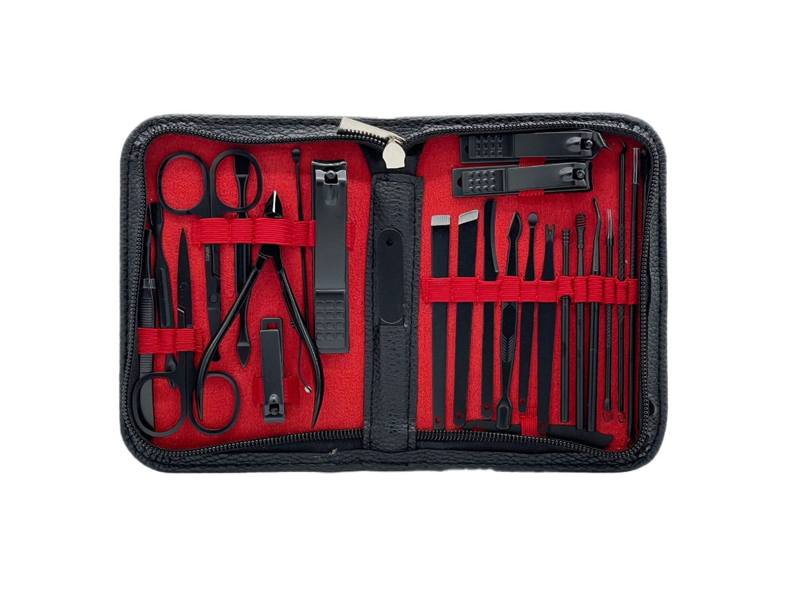Kit de manicura de 26 piezas con tijeras y herramientas de acero inoxidable para uñas y estuche de viaje de lujo.