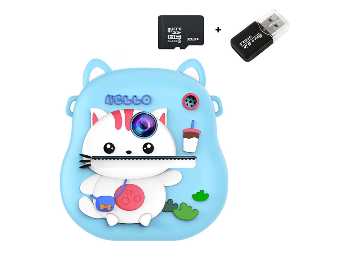 Cámara instantánea Eifson S8, cámara dual HD de 4800 W, pantalla IPS 2.0 con tarjeta de memoria de 32 GB (Blue Cat)