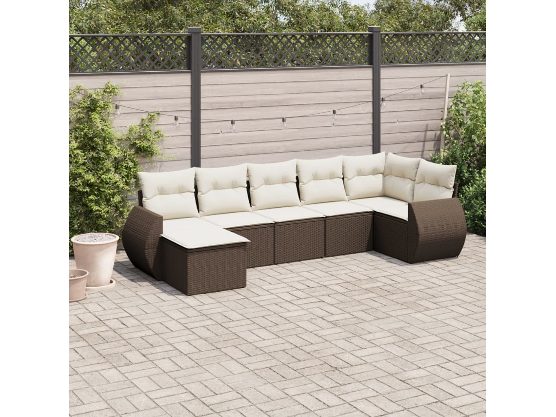 Conjunto de sofá de jardín de 7 piezas con cojines de mimbre sintético marrón de DKD Home Decor