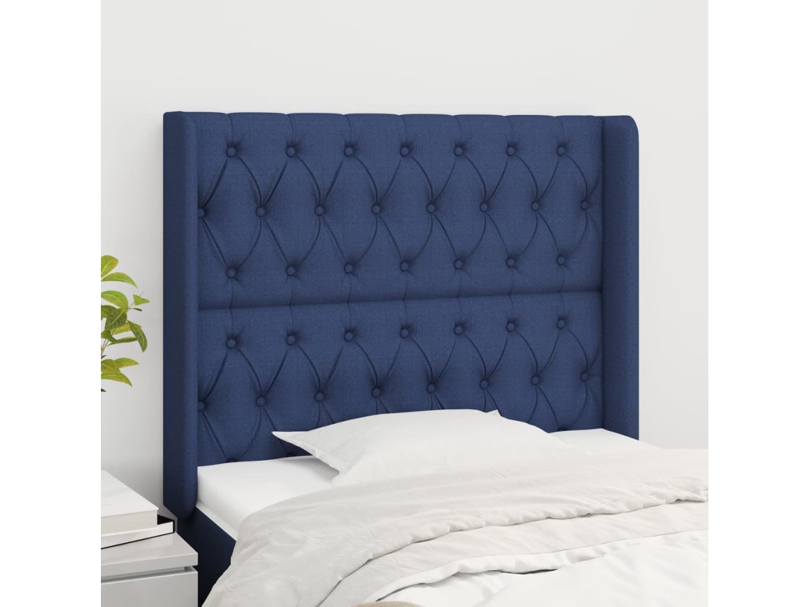 Cabecero Con Orejas De Tela Azul 93x16x118/128 Cm