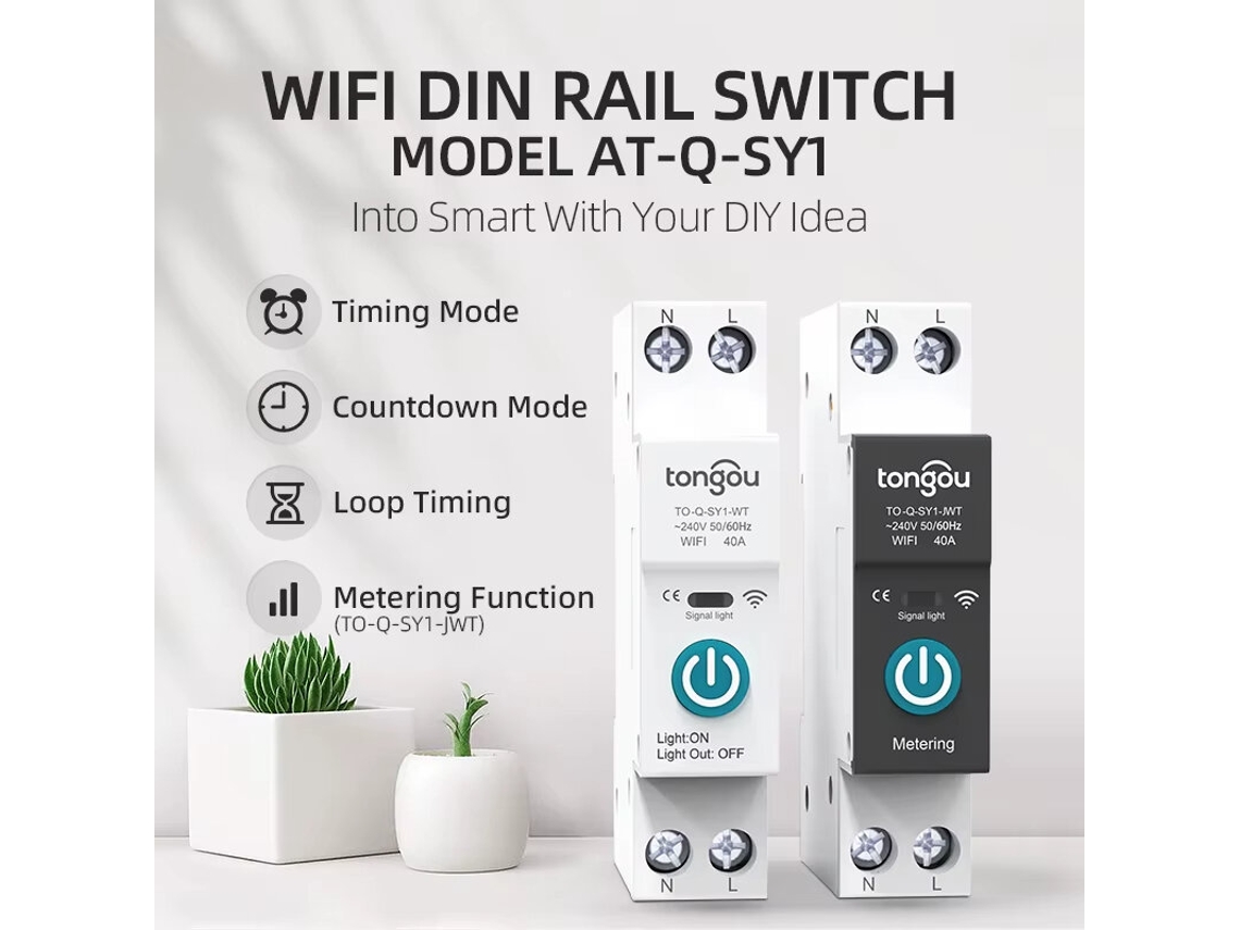 Disyuntor inteligente Tongou Tuya Wifi de 50 A, 90 V y 240 V, control remoto por voz con temporizador, aplicación de automatización del hogar inteligente, sin medición