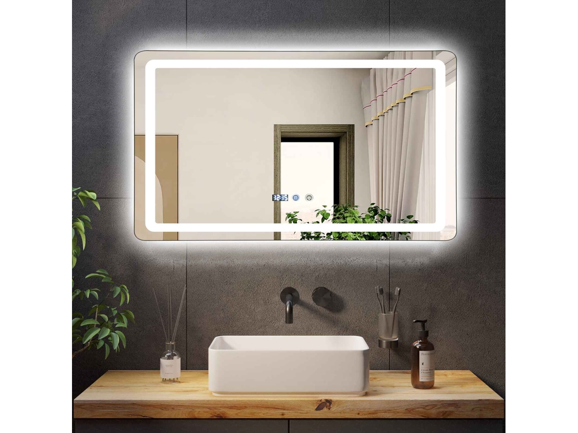 Espejo De Baño Led 120x60cm Retroiluminado 3 Temperaturas De Color Brillo 0-100% Memoria Vidrio Antirroturas Pantalla Táctil