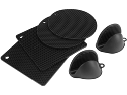 Trivet De Silicona, 6 Piezas Almohadilla De Mesa Extra Gruesa Con Portavasos, 18.5cm Resistente Al Calor Para Cocina, Negro