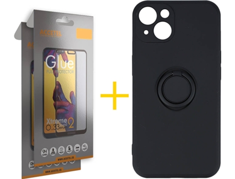Carcasa + 2 Protectores de Vidrio Full iPhone 13 Mini ACCETEL Gel O-Ring Negro