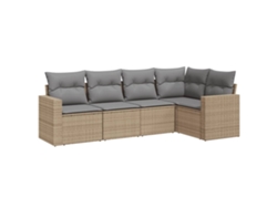 Conjunto 5 de sofás jardín con cojines VIDAXL ratán sintético beige