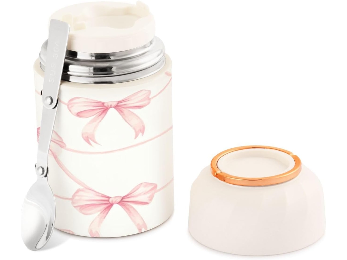 Tarro Térmico Bows De Acero Inoxidable Sin Bpa Con Boca Ancha Para Sopas Y Almuerzos, Incluye Cuchara 500 M...