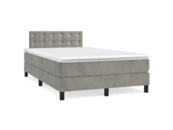 Cama Box Spring Con Colchón Terciopelo Gris Claro 120x190 Cm