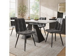 Una Mesa De Comedor Retráctil Con Diseño De Mármol (para 4 Personas) Y Cuatro Sillas De Terciopelo Gris.